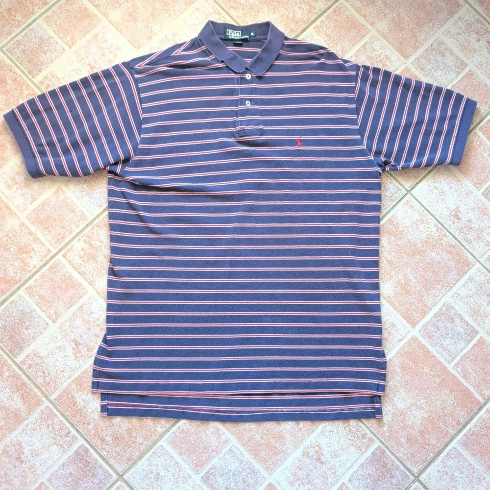 Polo Ralph Lauren Polo Shirt Mens‎ XL Navy Blue Striped Short Sleeve Cotton